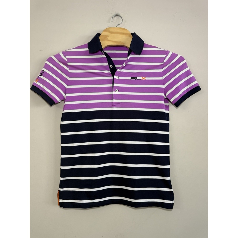 Ralph Lauren RLX Golf Purple & Black Striped Polo Shirt Mens Size Small